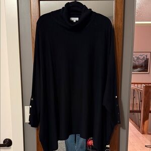 Joseph A Black Cowl Neck Poncho with Gold Button Accents